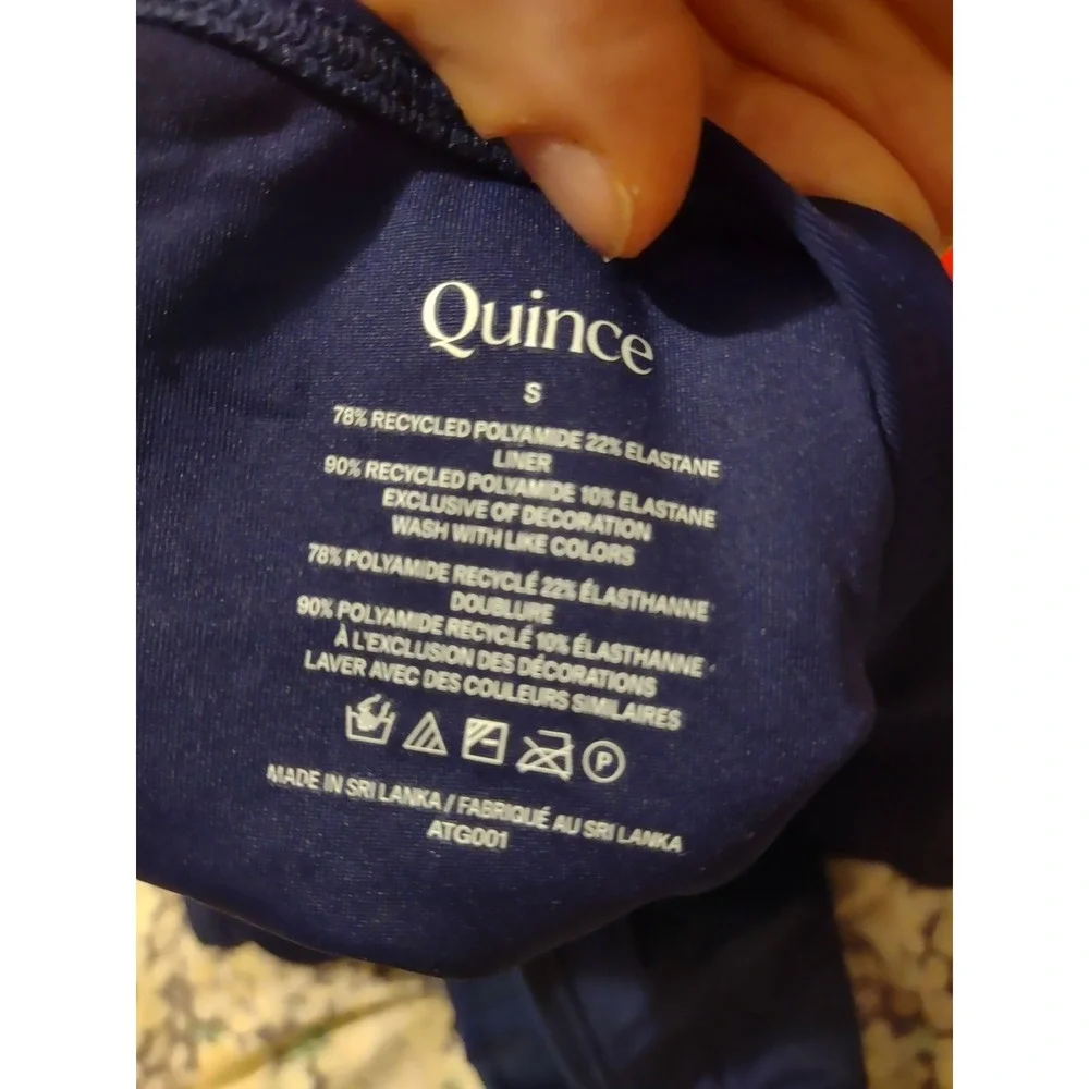 Quince Italian Cross-Back One-Piece Swimsuit Navy Blue Recycled Small Vacation